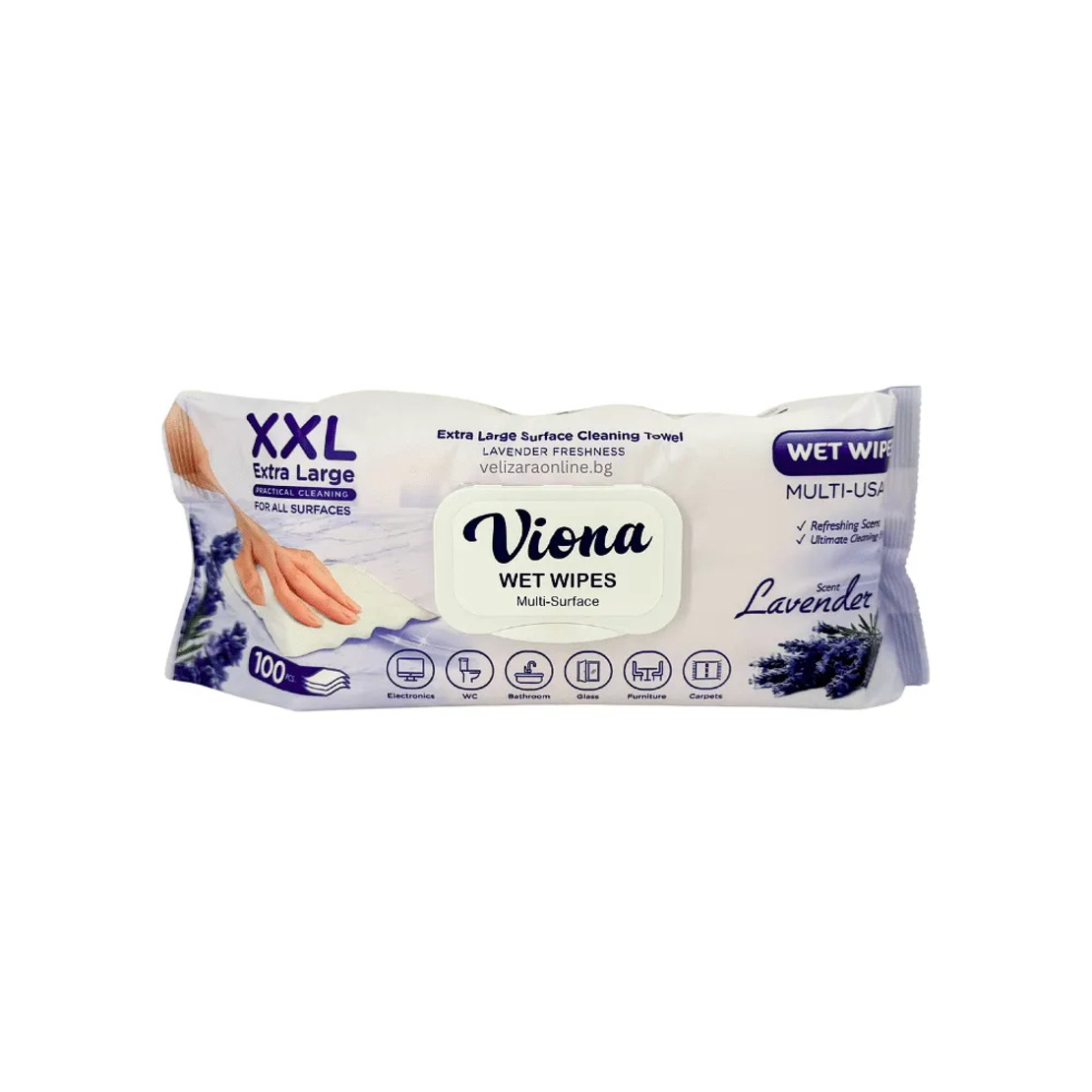 Универсални мокри кърпи с капак ВИОНА, Lavender 100бр.