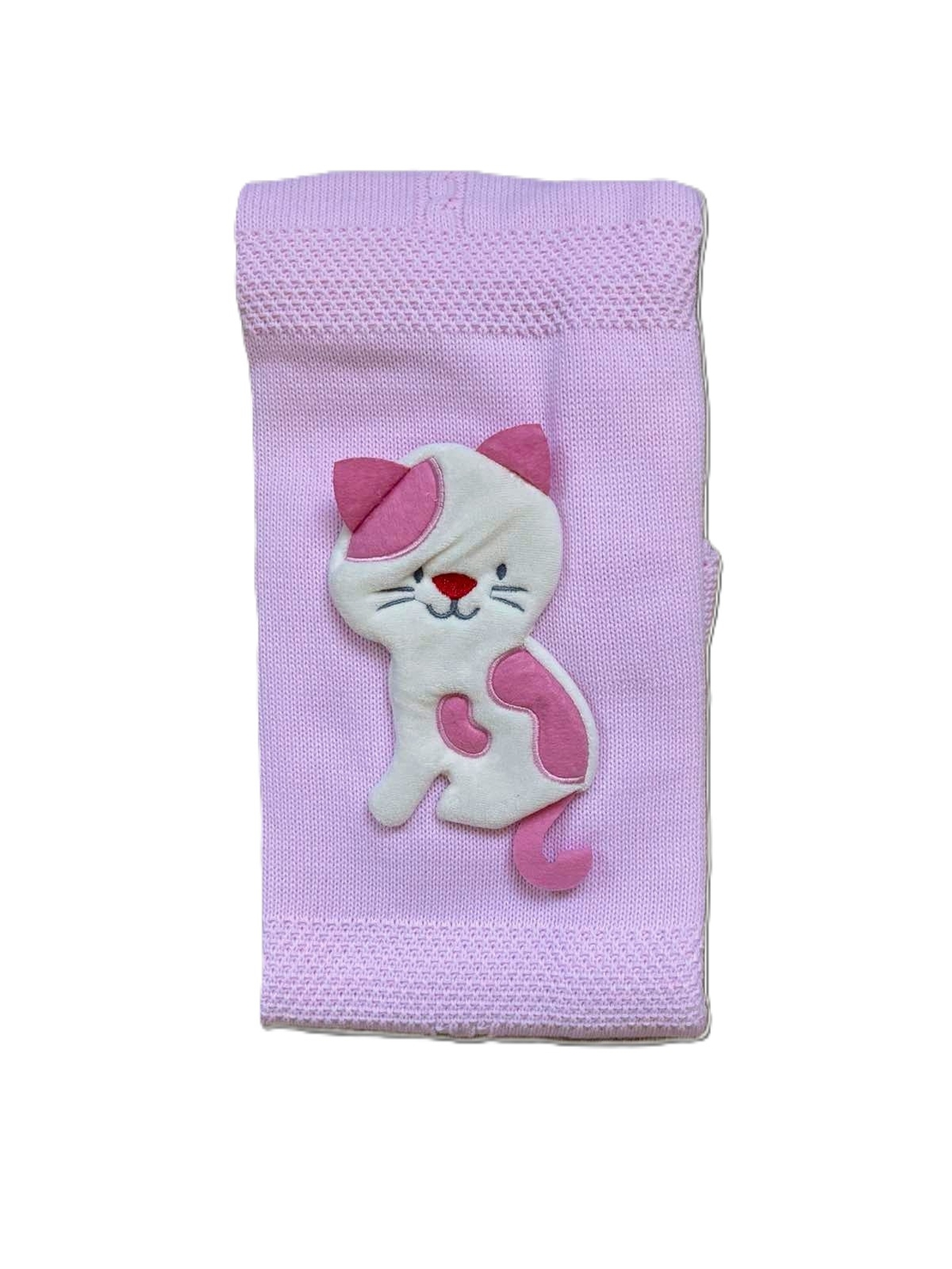 Бебешко плетено одеяло – розово с апликация коте