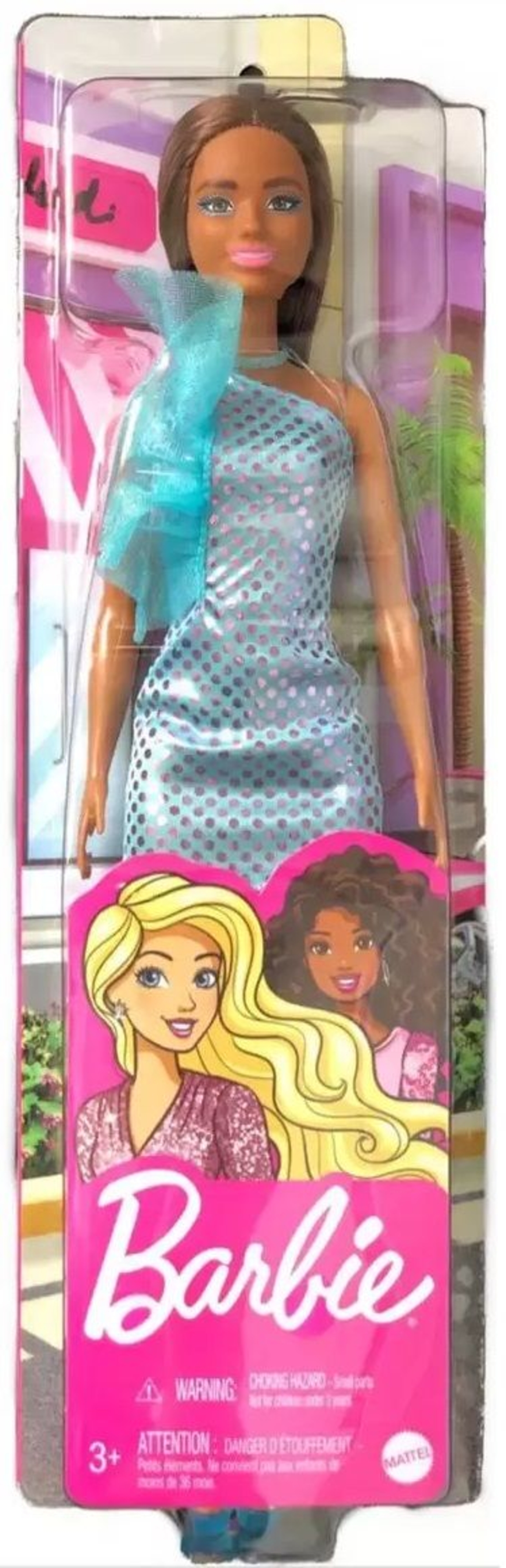 Кукла Барби със синьо-зелена рокля с пайети