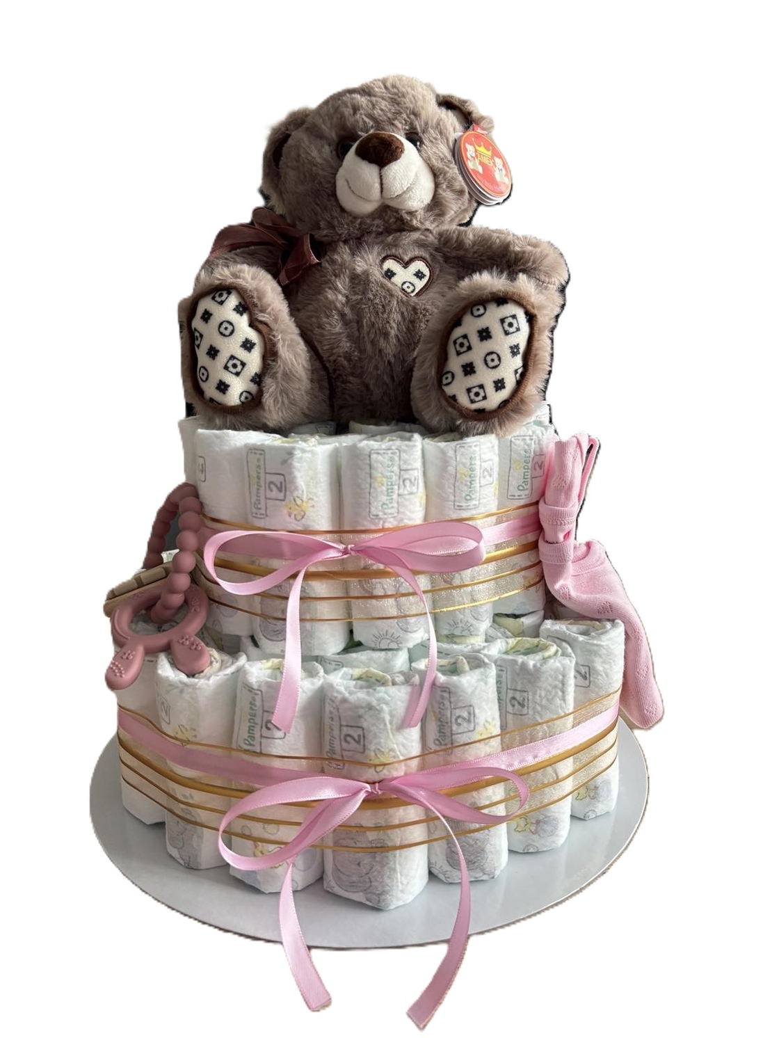 Подарък за новородено - торта от памперси - Вариант 6