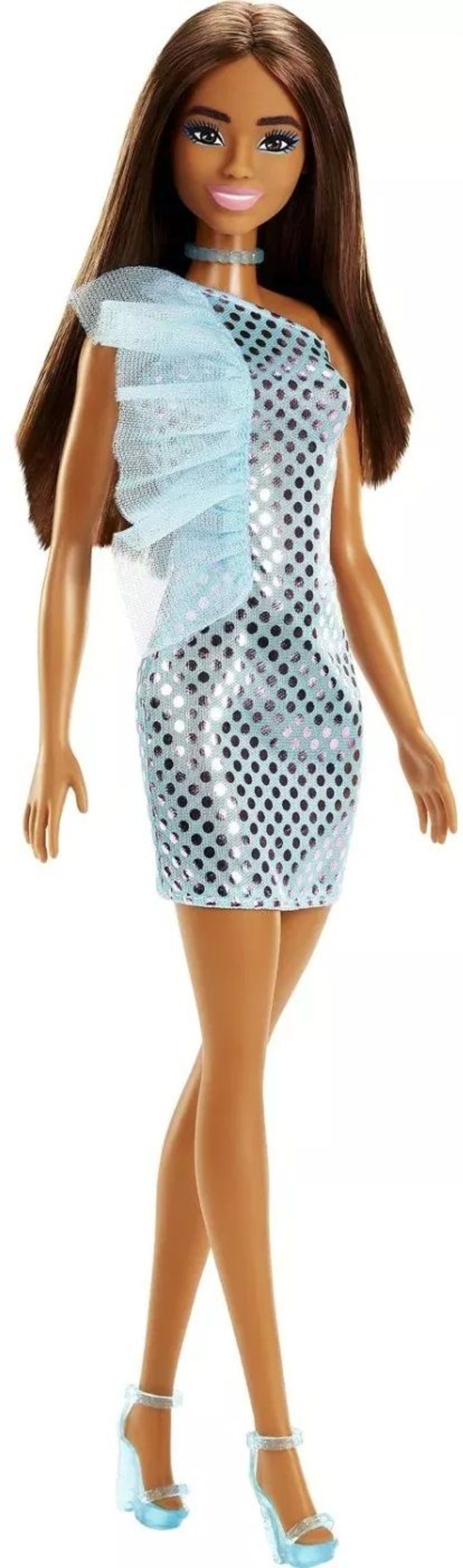 Кукла Барби със синьо-зелена рокля с пайети