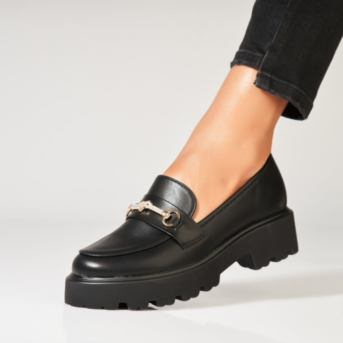 Елегантни черни мокасини с дебела подметка YDF-20A black