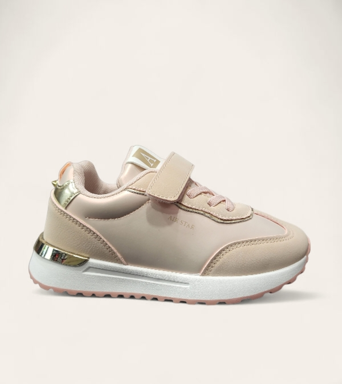 Детски маратонки в розово със златист акцент и велкро лепенка – W014295 Pink