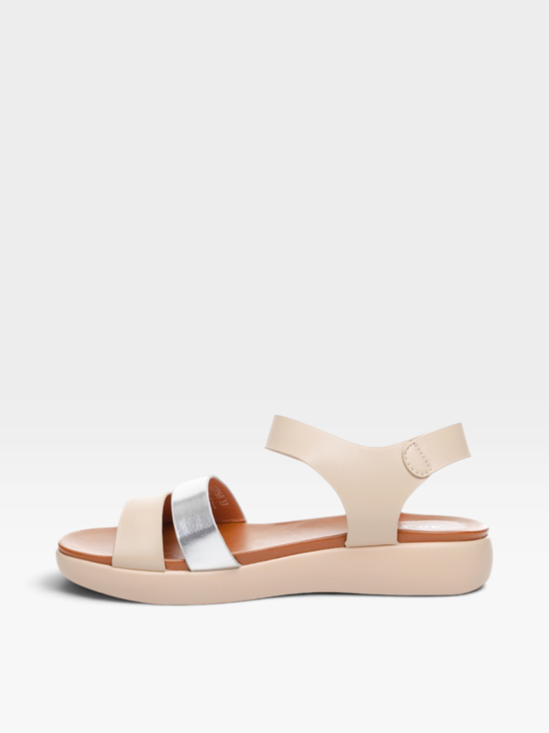 Дамски сандали с велкро закопчаване в бежово и сребристо 508199 beige