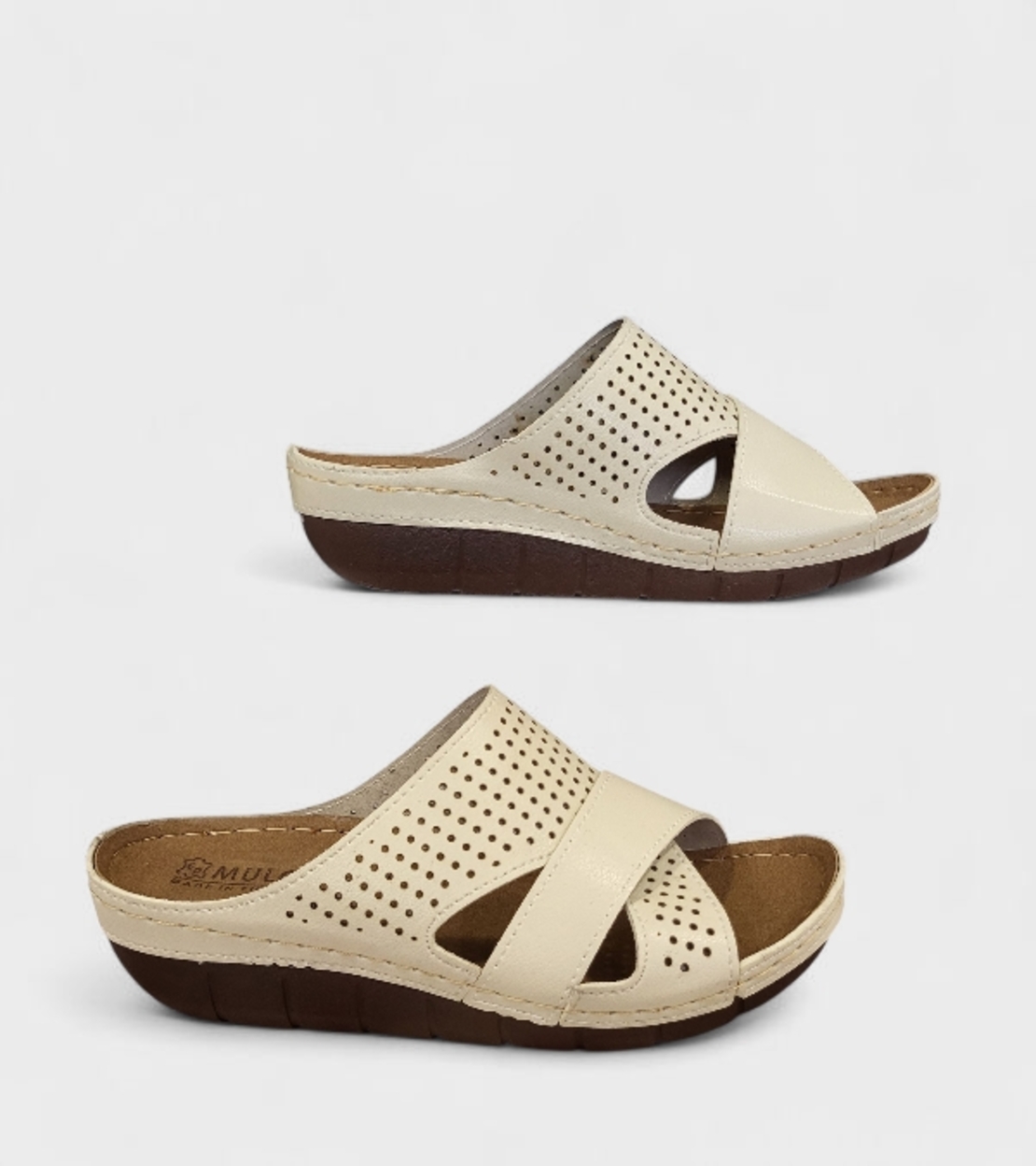 Дамски анатомични чехли в бежово с кожена стелка – Модел 2363 Beige
