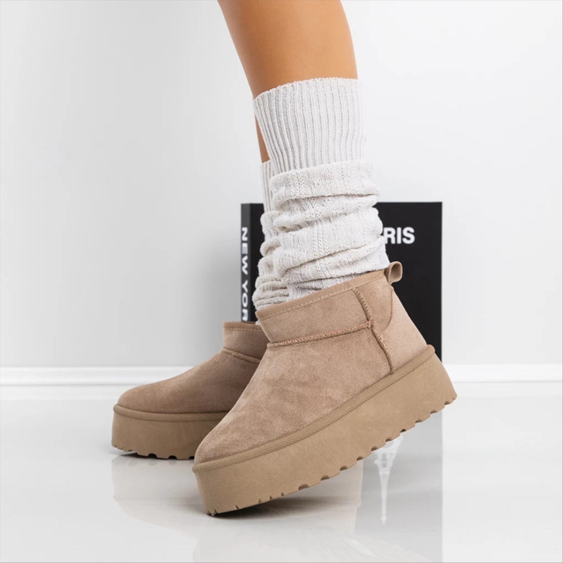 Дамски зимни боти тип UGG на платформа в цвят каки BD2908-2 khaki