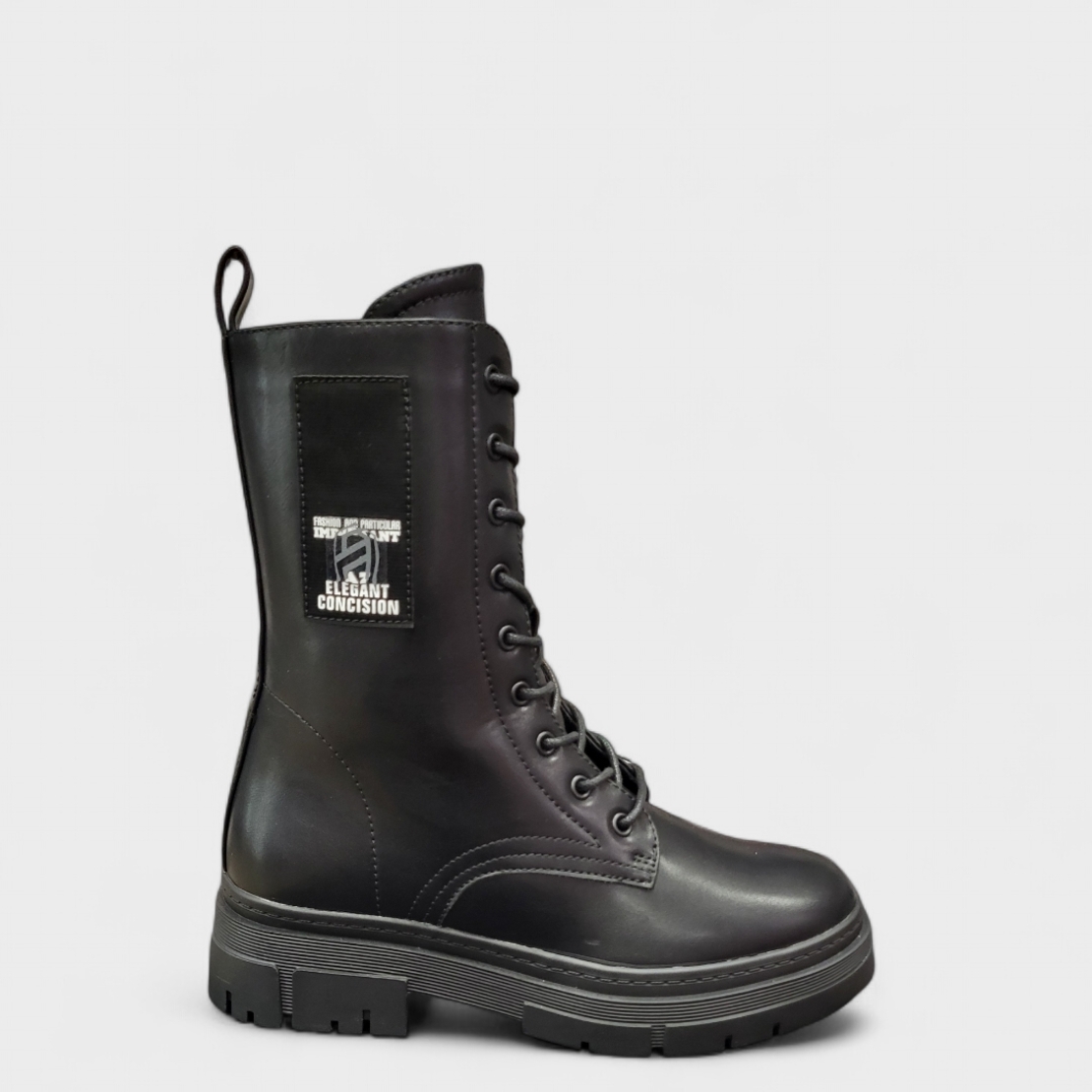 Високи дамски боти тип кубинки с връзки и цип модел: H029-1 black