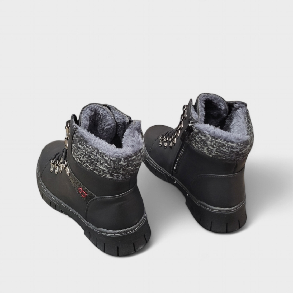 Дамски боти с цип и връзки с топла подплата модел: 6059-1 black