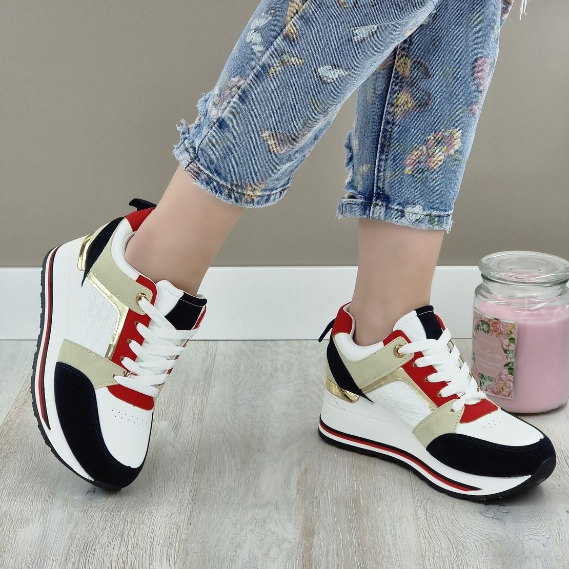 Дамски маратонки на платформа C2053 blue/white/red