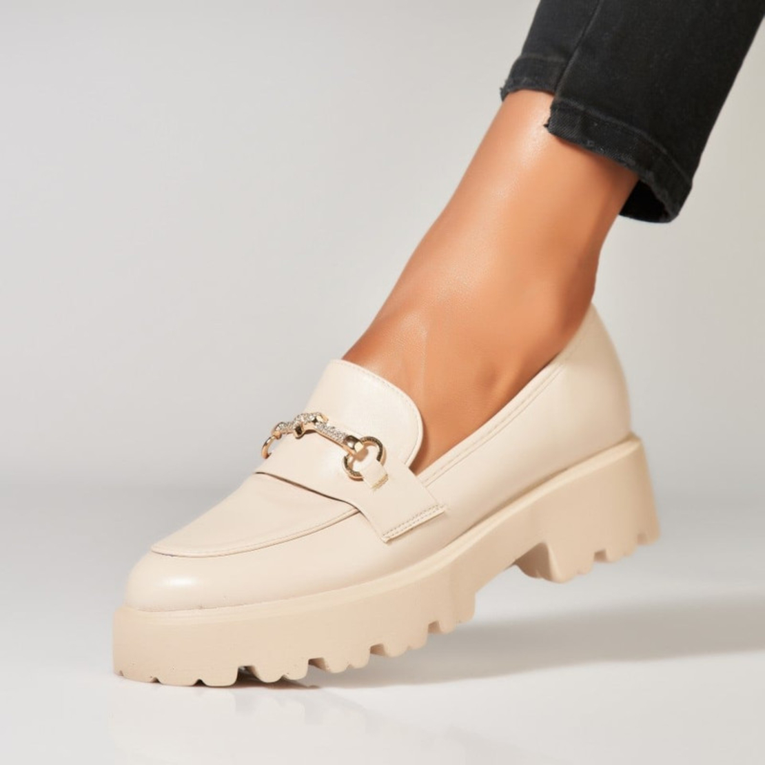Елегантни бежови мокасини с дебела подметка YDF-20A beige