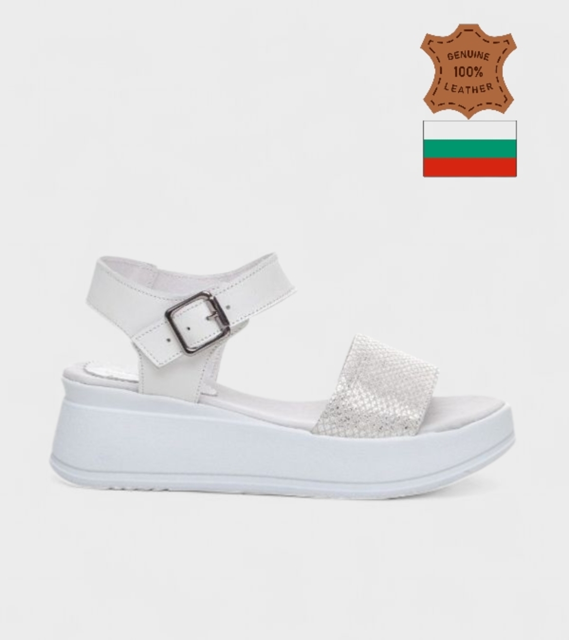 Дамски кожени сандали на платформа – бели със змийски ефект 236162-1578B white-snake