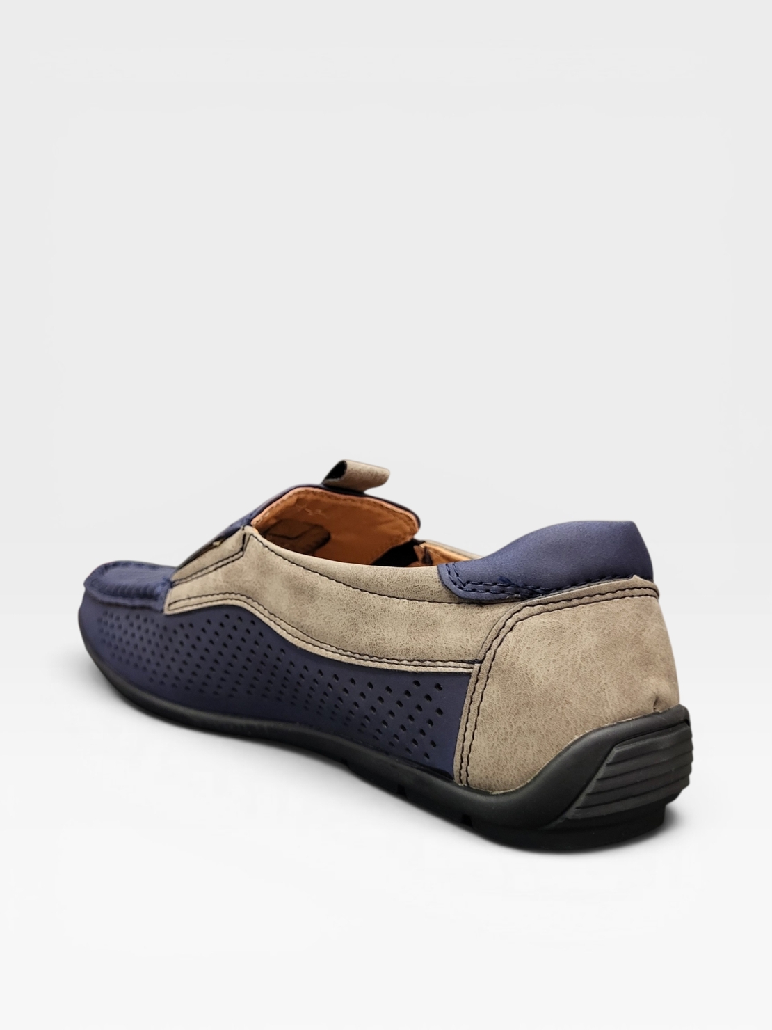 Мъжки мокасини с перфорация в тъмносиньо и бежово S571-2 blue