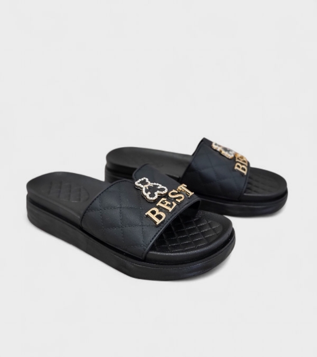 Дамски черни чехли с мека подметка и златиста декорация JYL-309 black