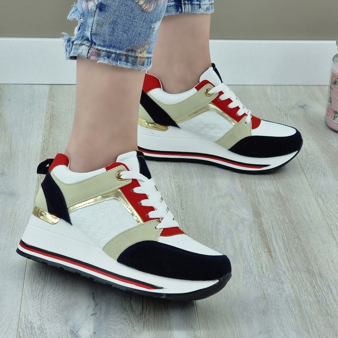 Дамски маратонки на платформа C2053 blue/white/red
