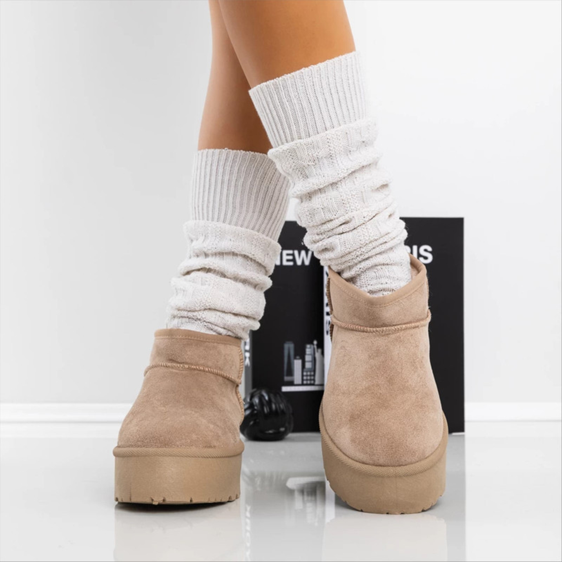 Дамски зимни боти тип UGG на платформа в цвят каки BD2908-2 khaki