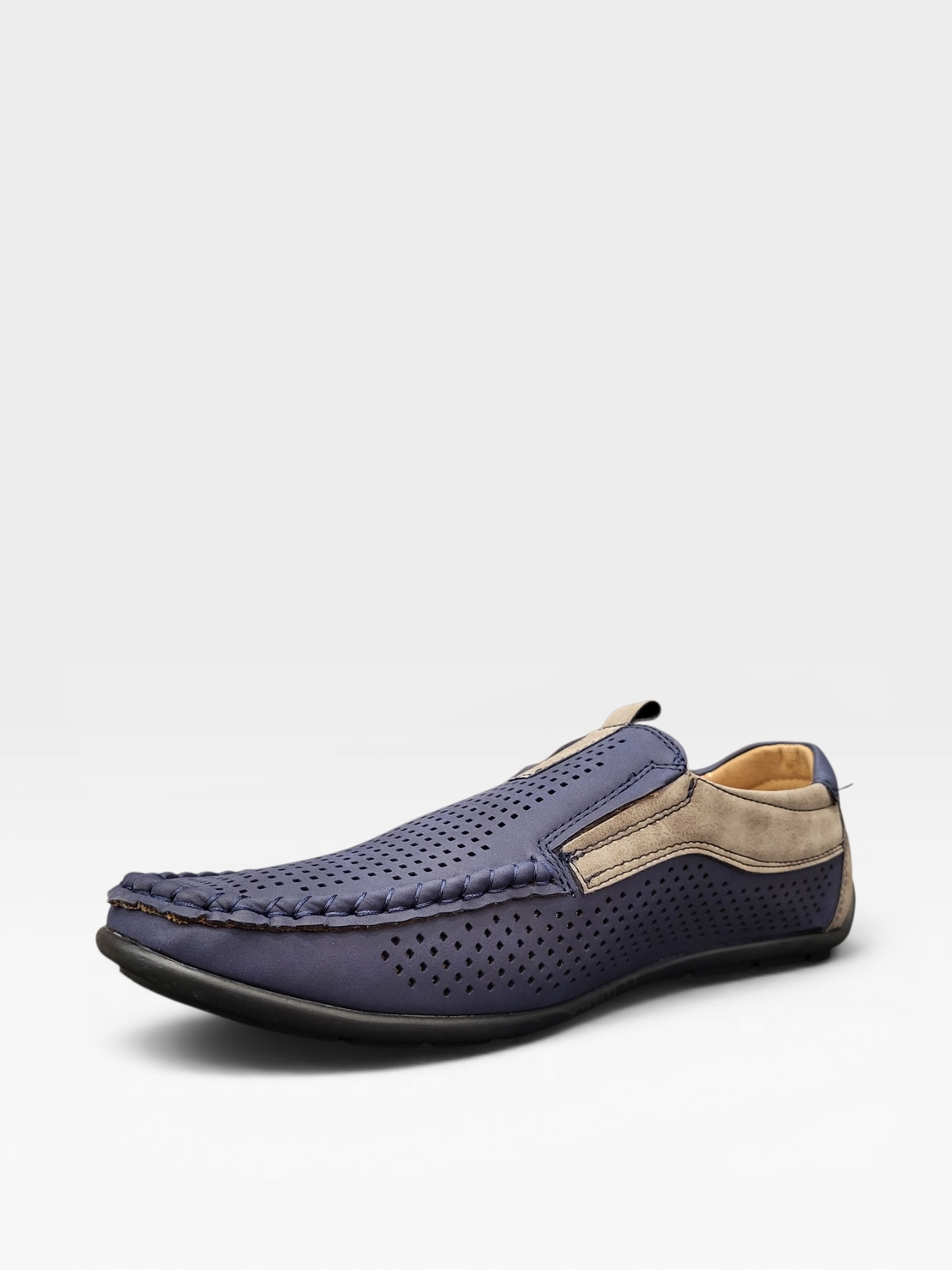 Мъжки мокасини с перфорация в тъмносиньо и бежово S571-2 blue