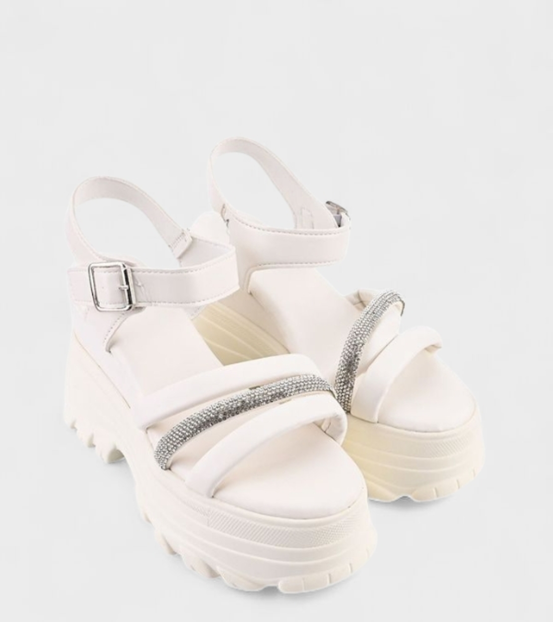 Дамски сандали с масивна платформа и декоративен акцент – 1055 WHITE