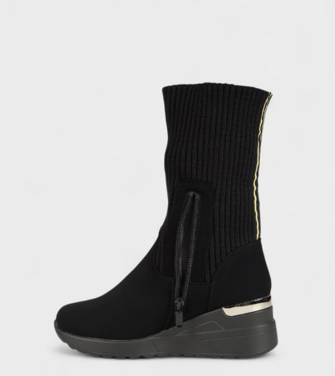 Дамски черни боти със скрита платформа и плетен чорап B4151-1