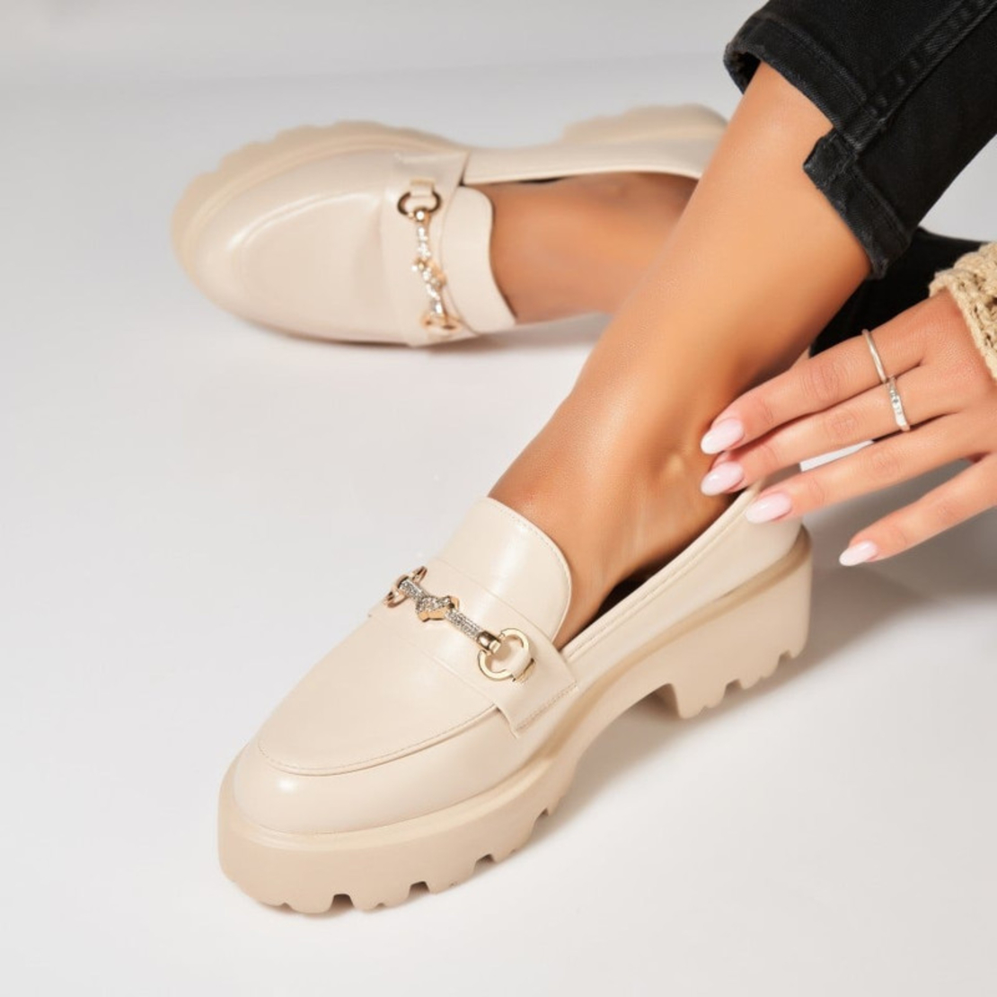 Елегантни бежови мокасини с дебела подметка YDF-20A beige