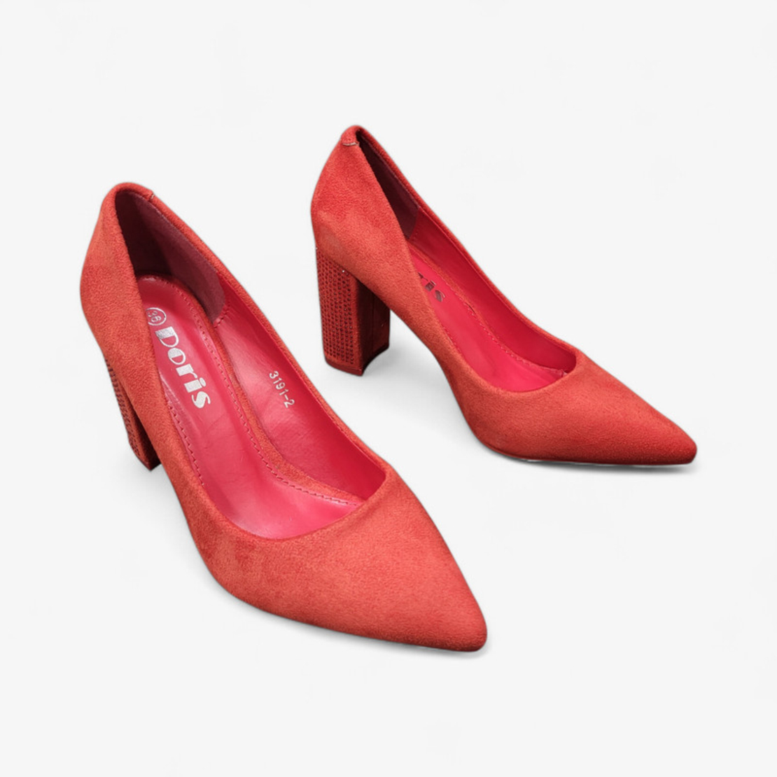 Дамски велурени обувки на висок ток в червено 3191-2