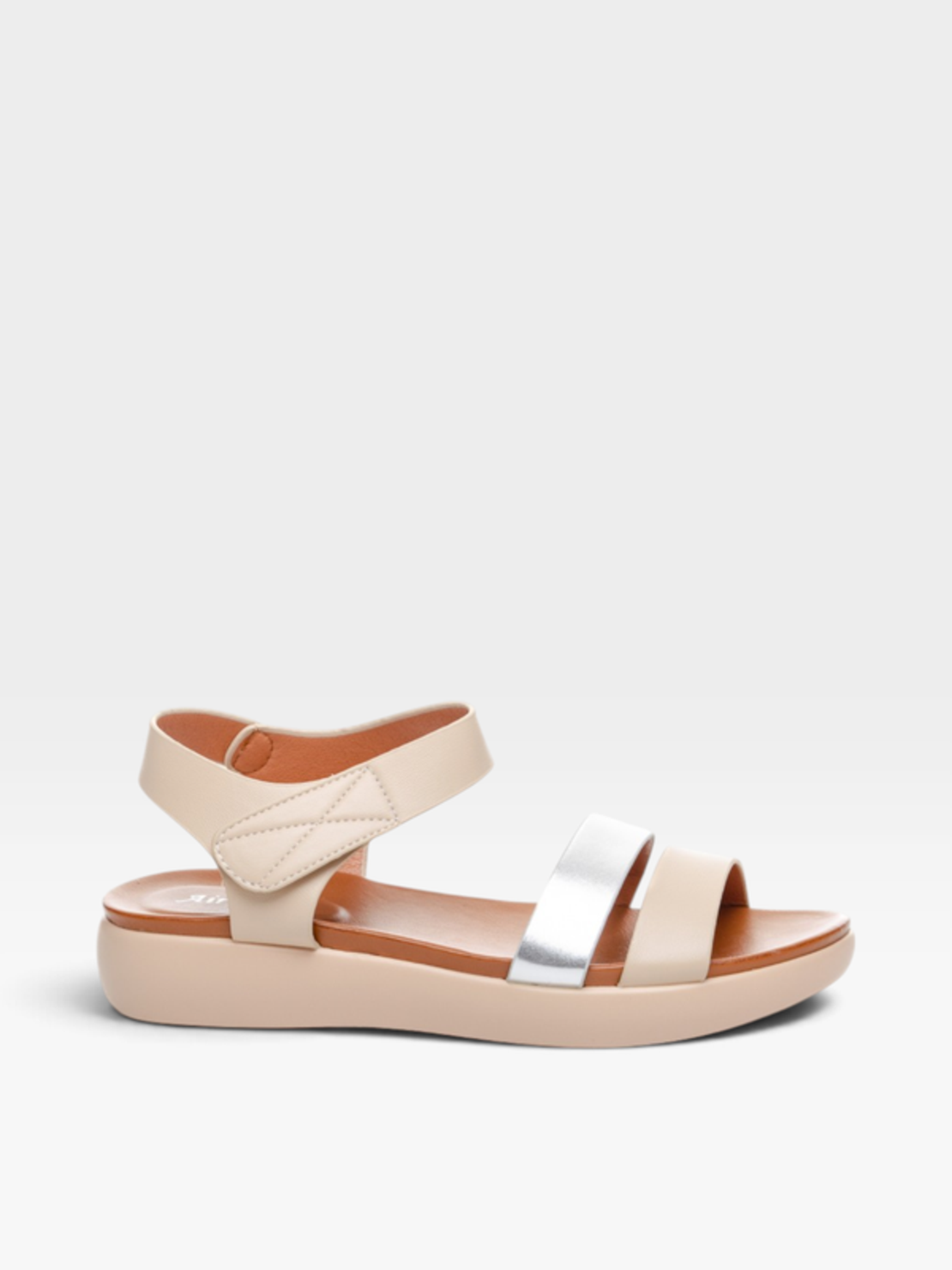 Дамски сандали с велкро закопчаване в бежово и сребристо 508199 beige