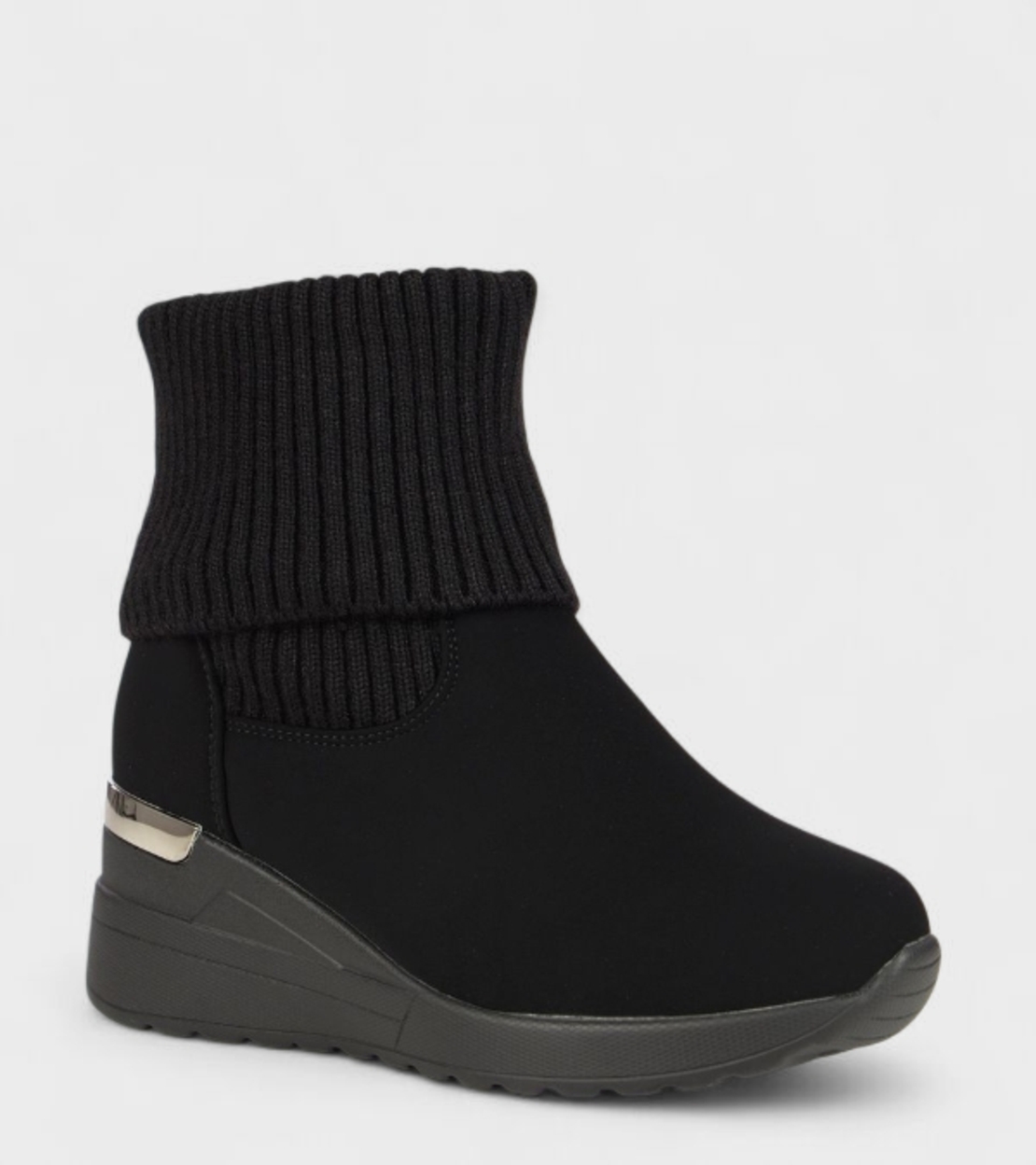 Дамски черни боти със скрита платформа и плетен чорап B4151-1