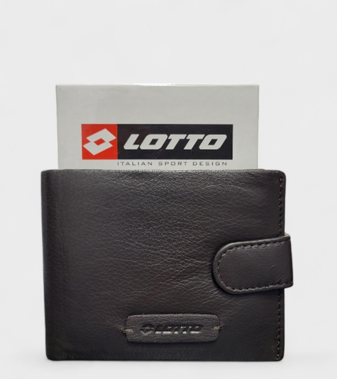 Mъжки портфейл с копче в тъмно кафяв цвят естествена кожа Lotto