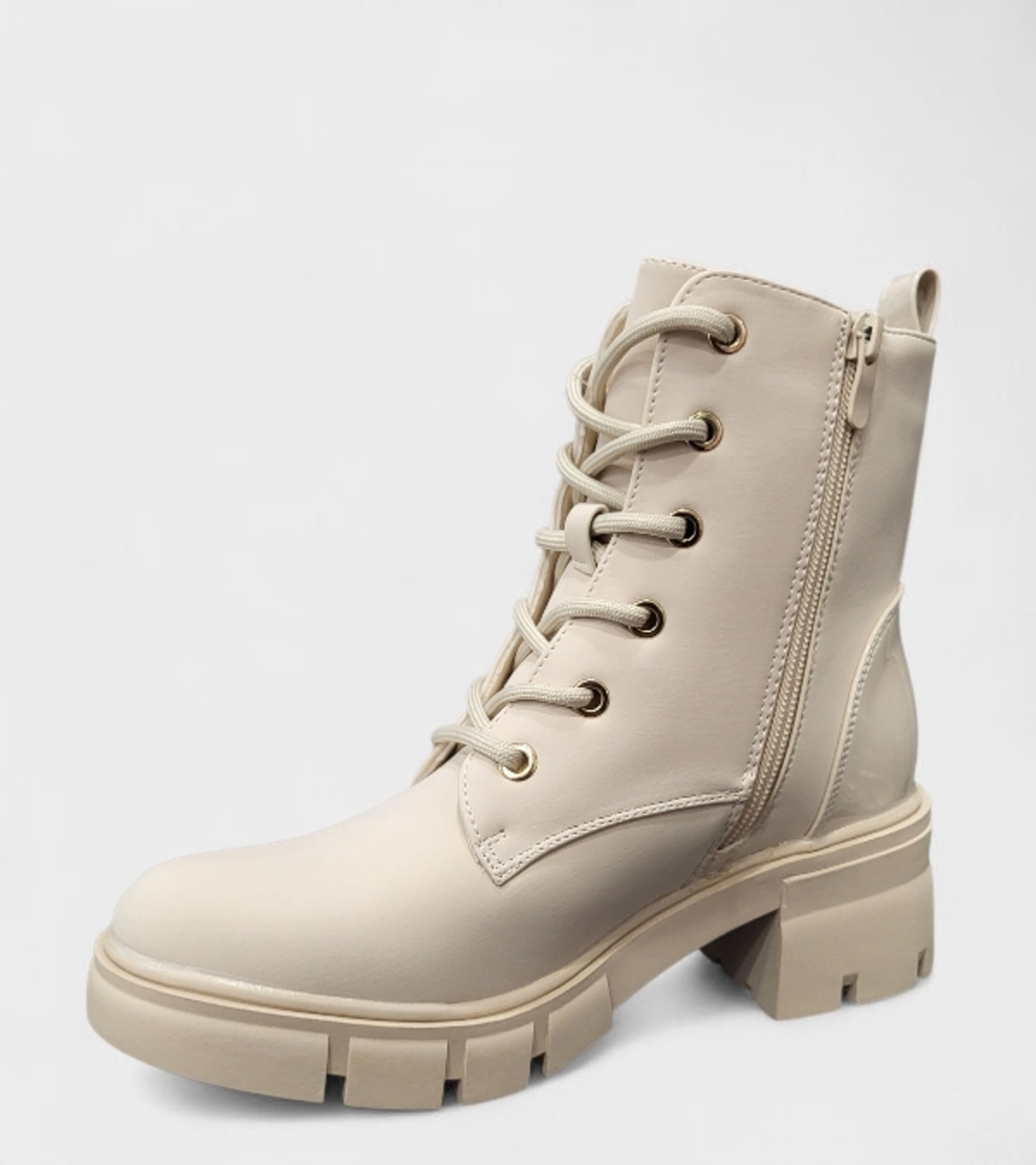 Дамски боти с цип и връзки в бежово B4170-2 beige