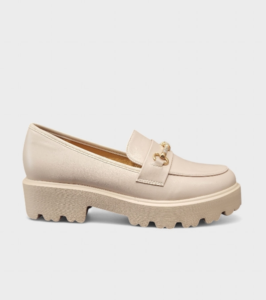 Елегантни бежови мокасини с дебела подметка YDF-20A beige