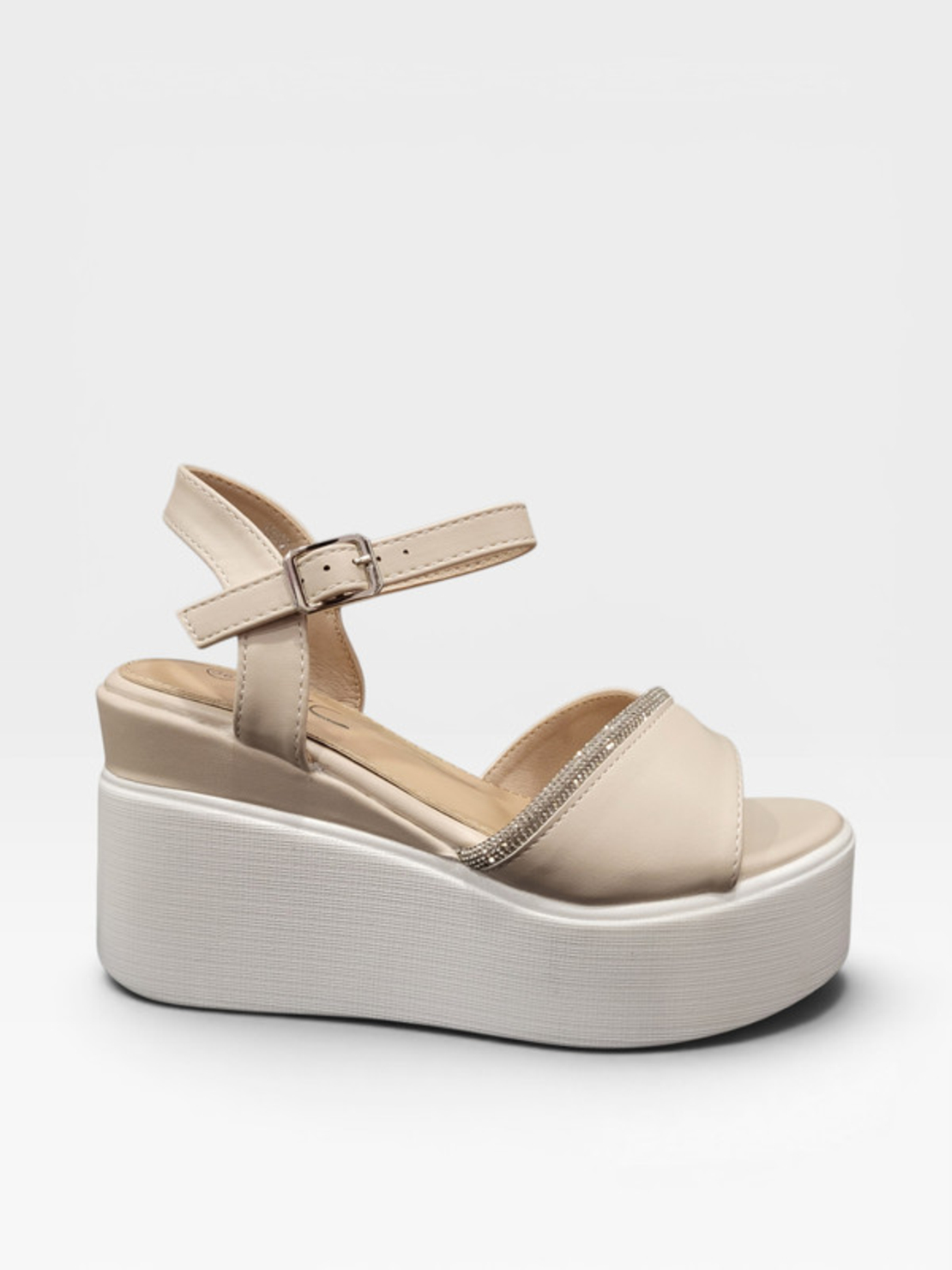 Дамски сандали на платформа в бежово с кристали Abc 1202 beige