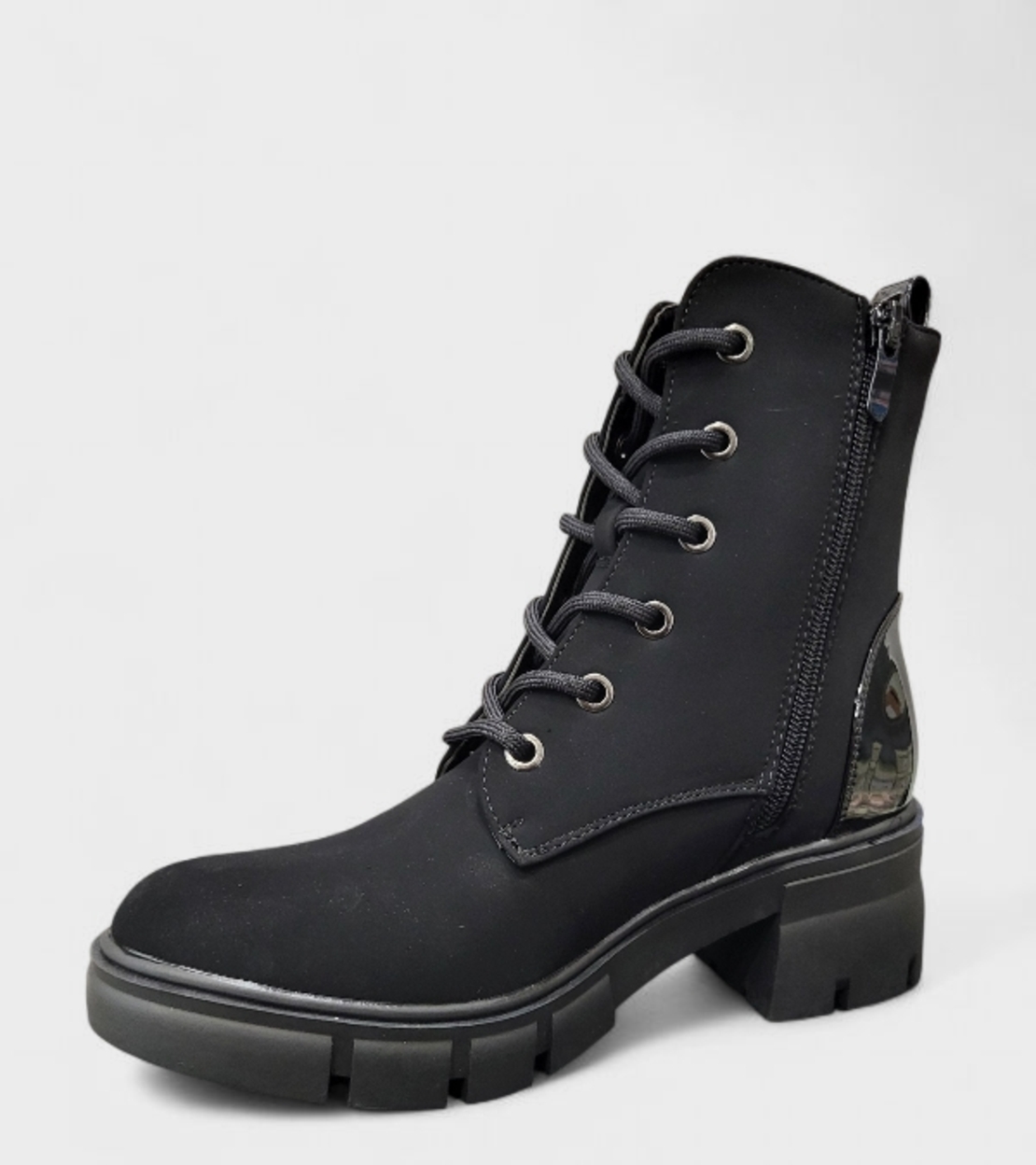 Дамски боти с връзки и цип в черно B4170-1 black