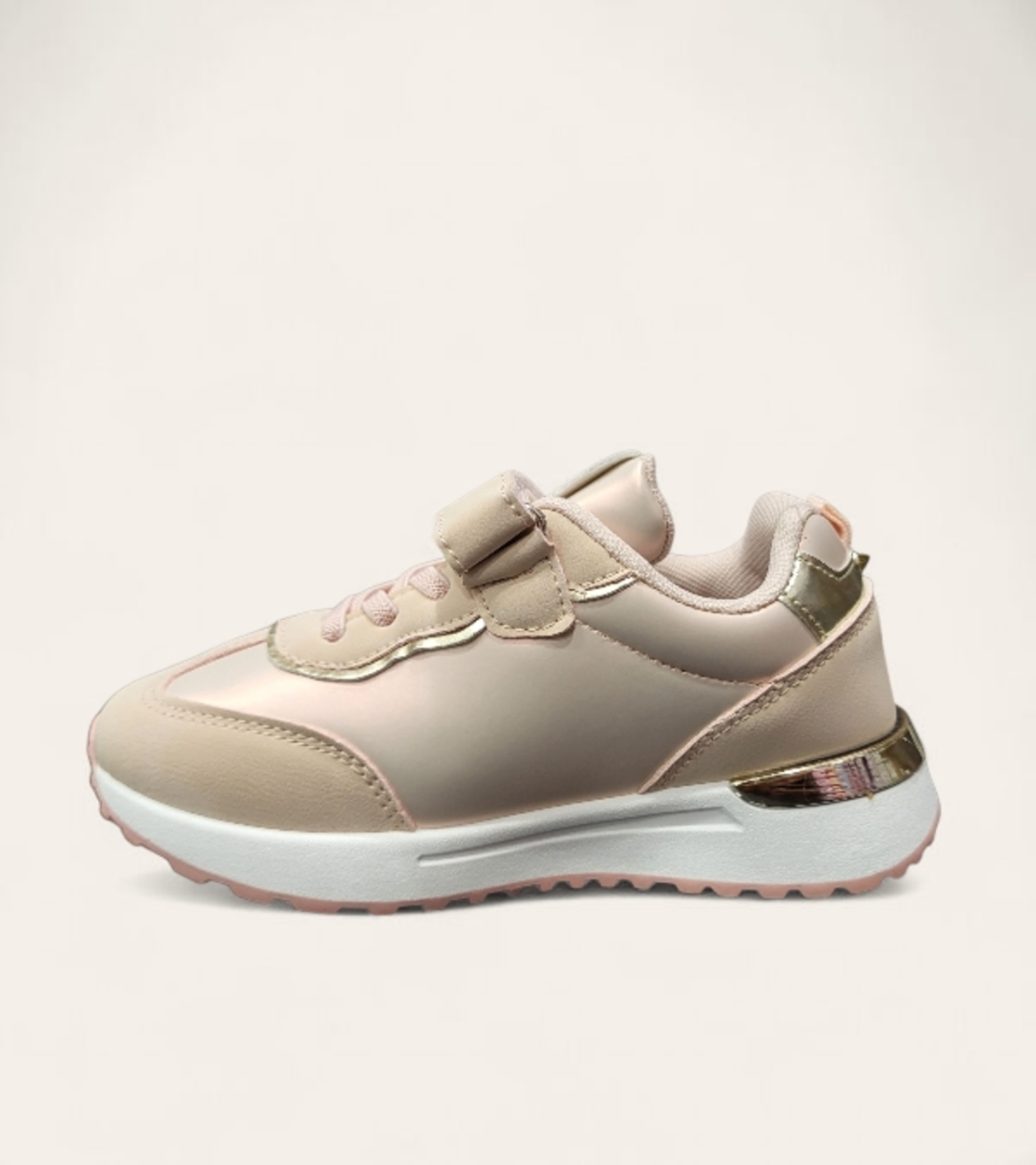 Детски маратонки в розово със златист акцент и велкро лепенка – W014295 Pink