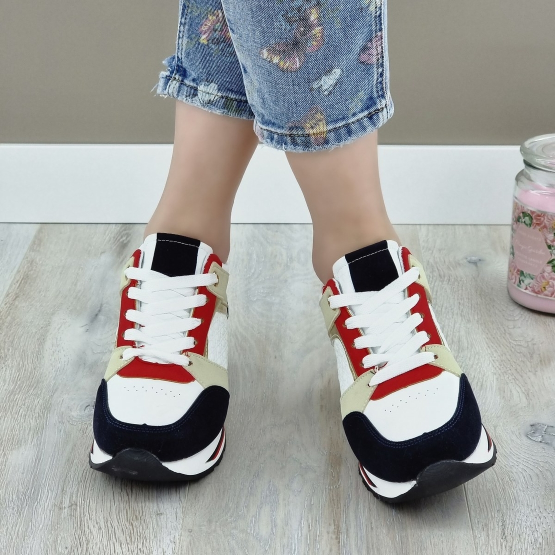 Дамски маратонки на платформа C2053 blue/white/red