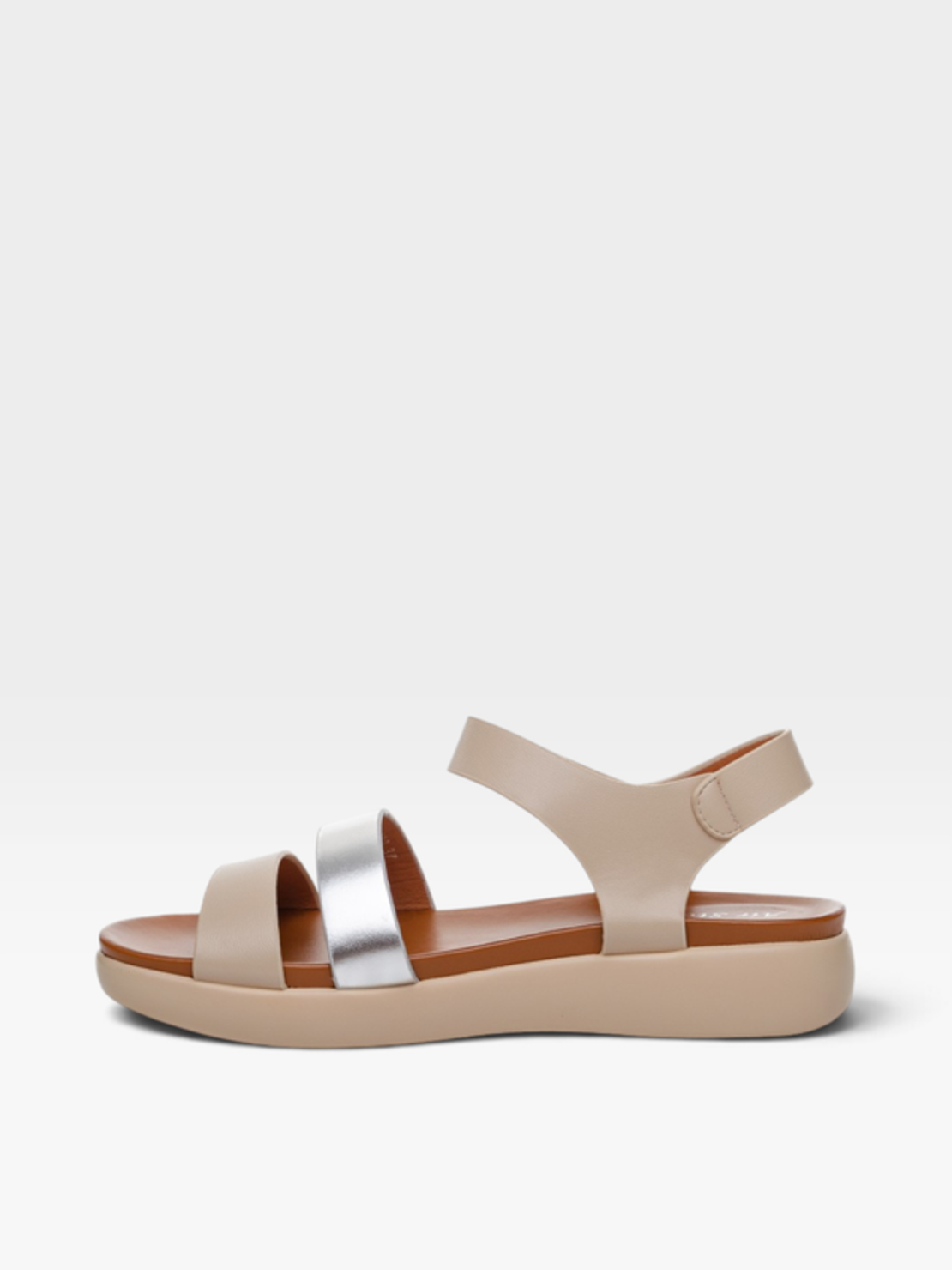 Дамски сандали с велкро закопчаване в бежово и сребристо 508199 beige