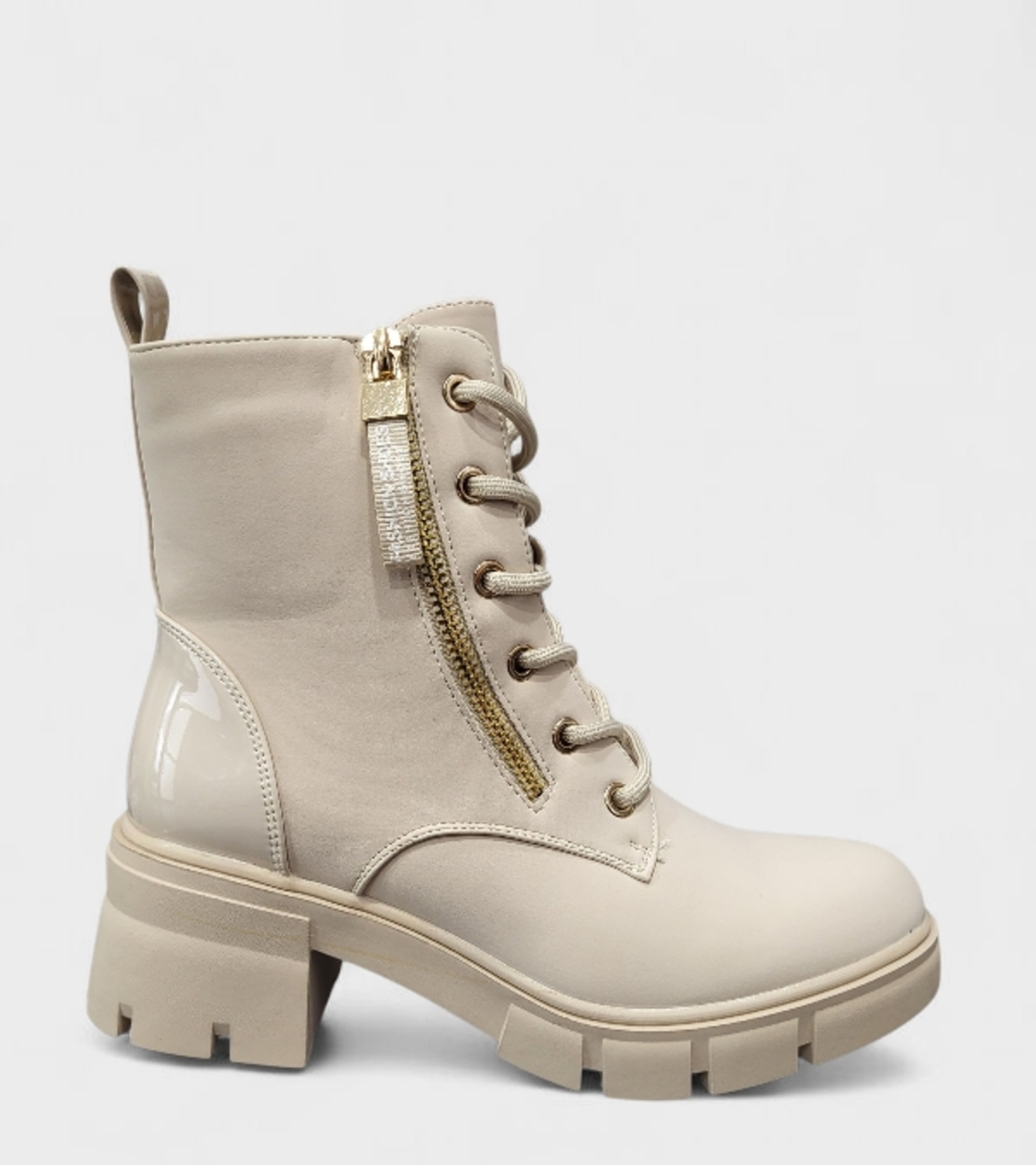 Дамски боти с цип и връзки в бежово B4170-2 beige