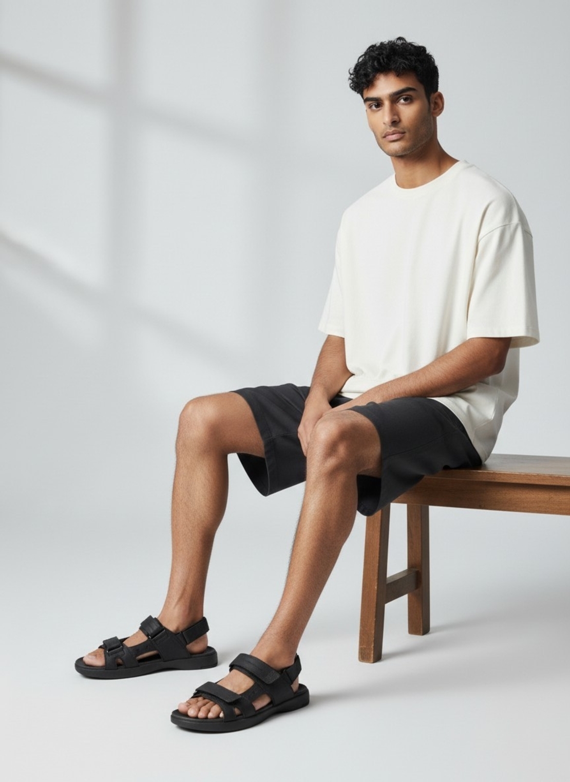 Мъжки кожени сандали в черно S526-1 black