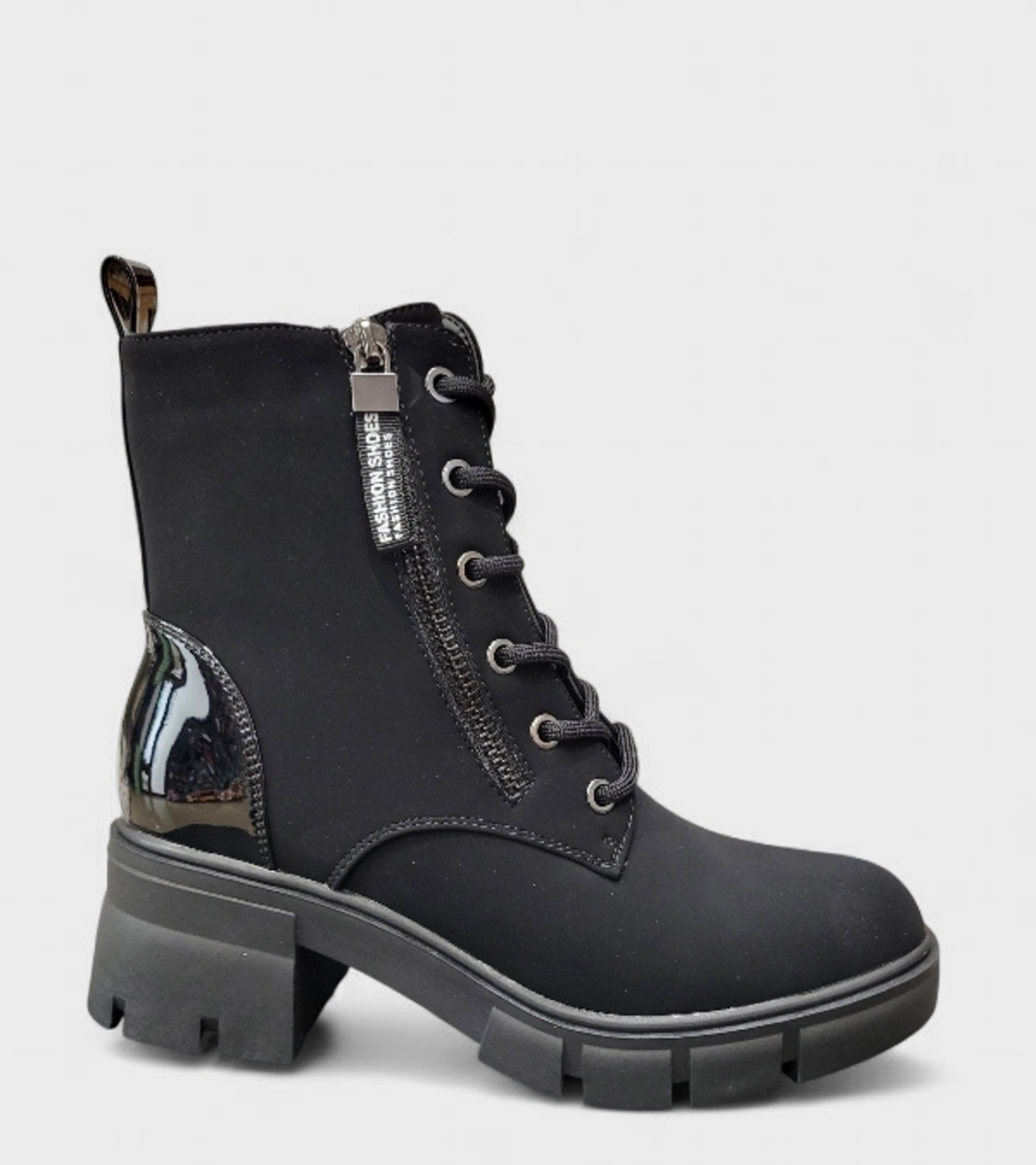 Дамски боти с връзки и цип в черно B4170-1 black