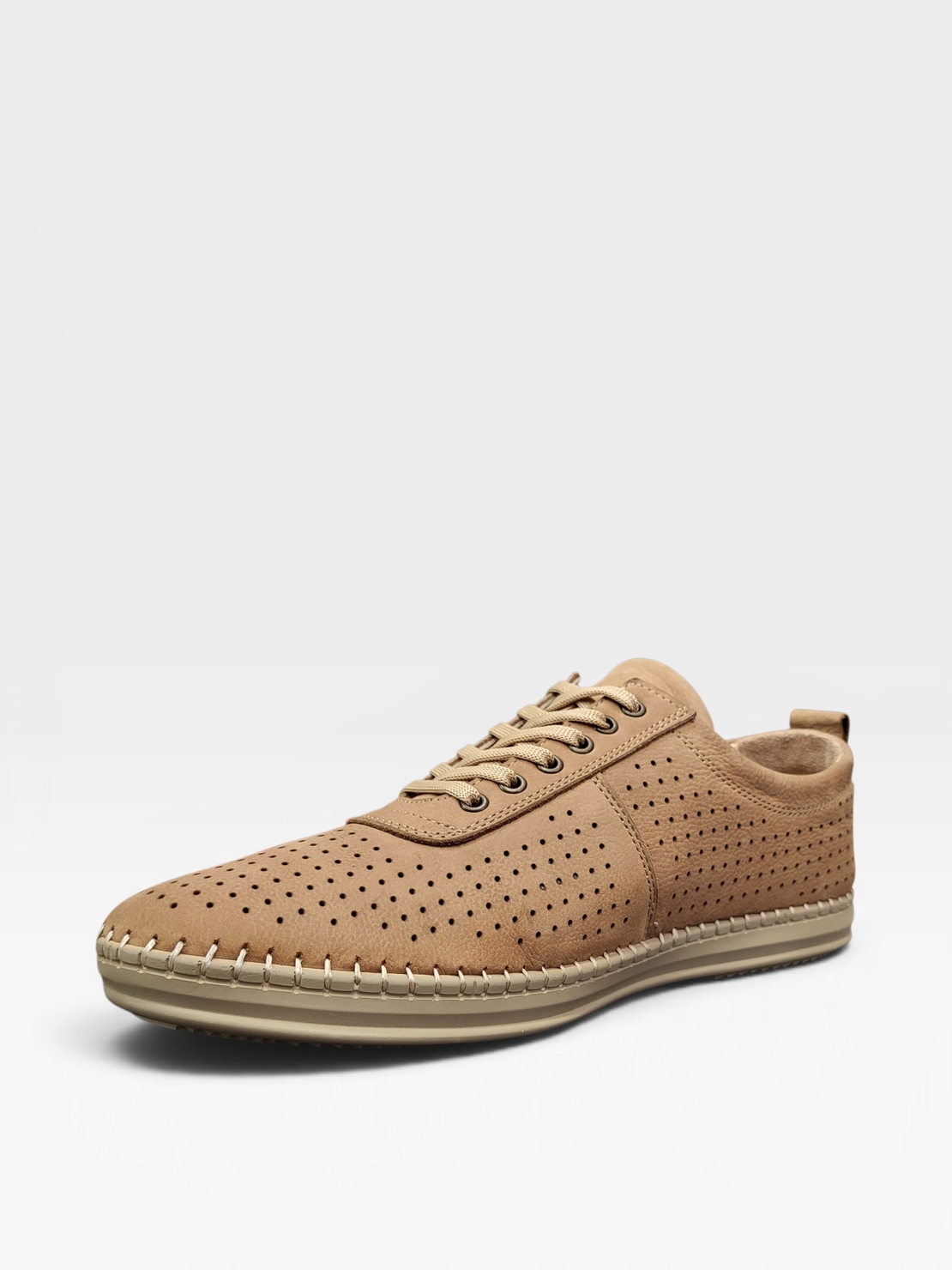 Мъжки обувки от естествена кожа с перфорация в бежово 7007 beige