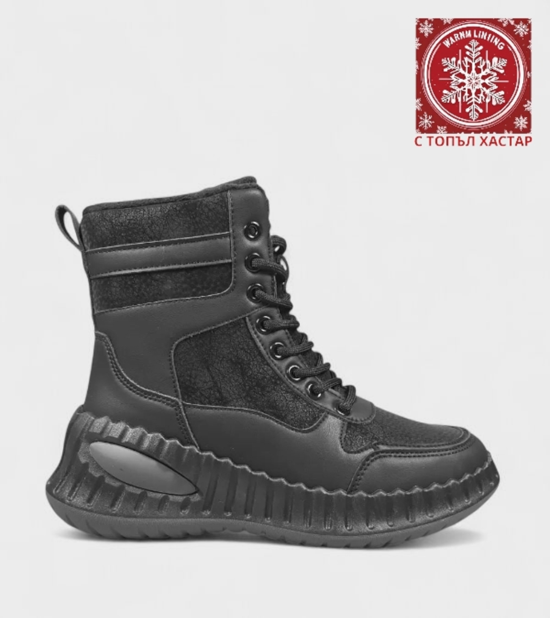 Дамски зимни боти с топъл хастар и дебела подметка черни W210163