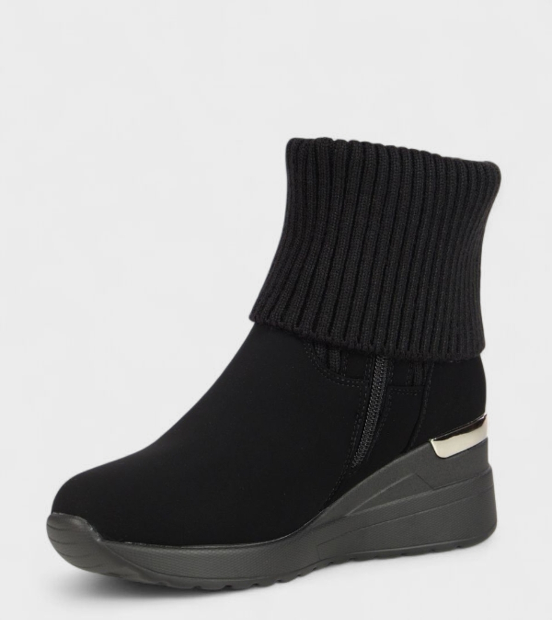 Дамски черни боти със скрита платформа и плетен чорап B4151-1
