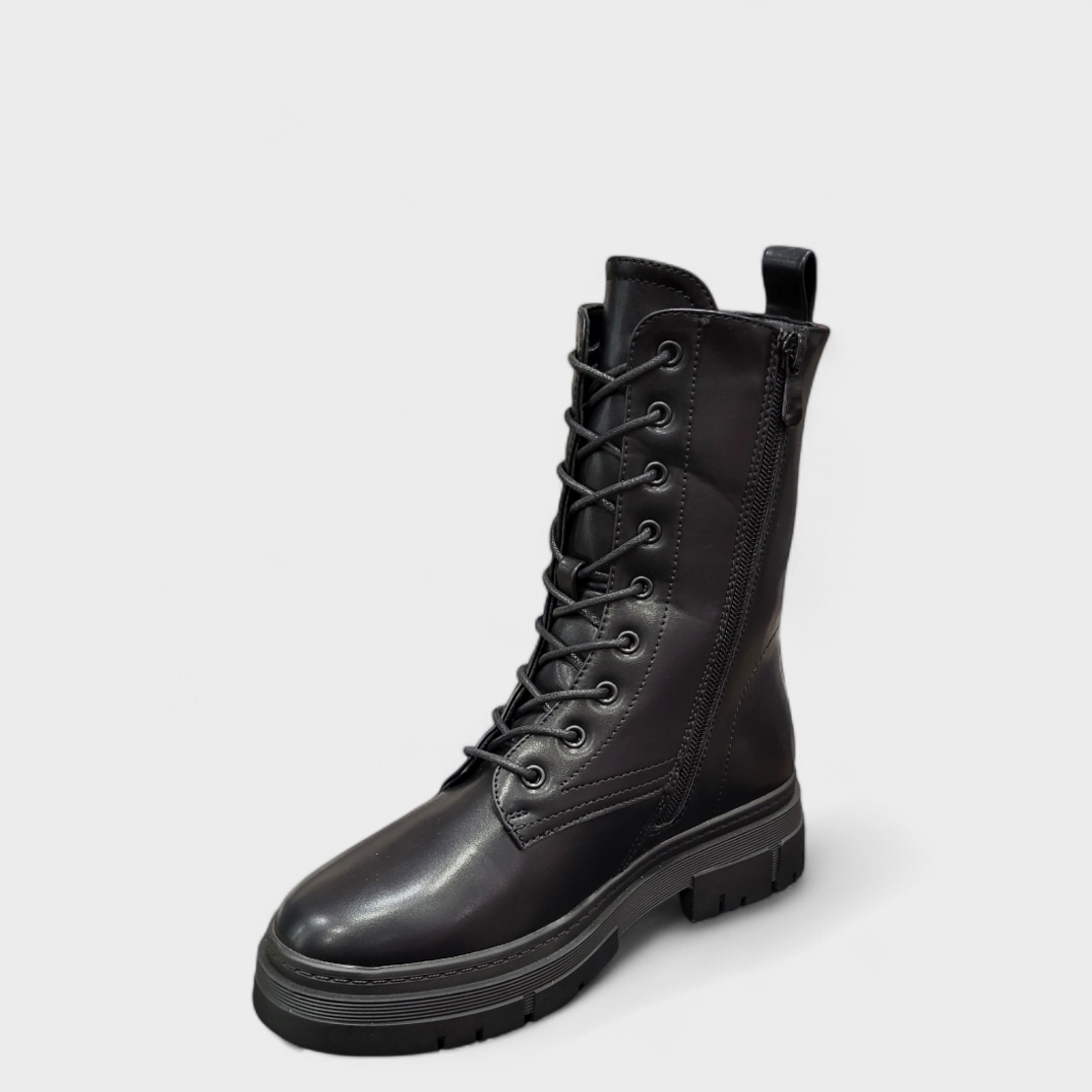 Високи дамски боти тип кубинки с връзки и цип модел: H029-1 black