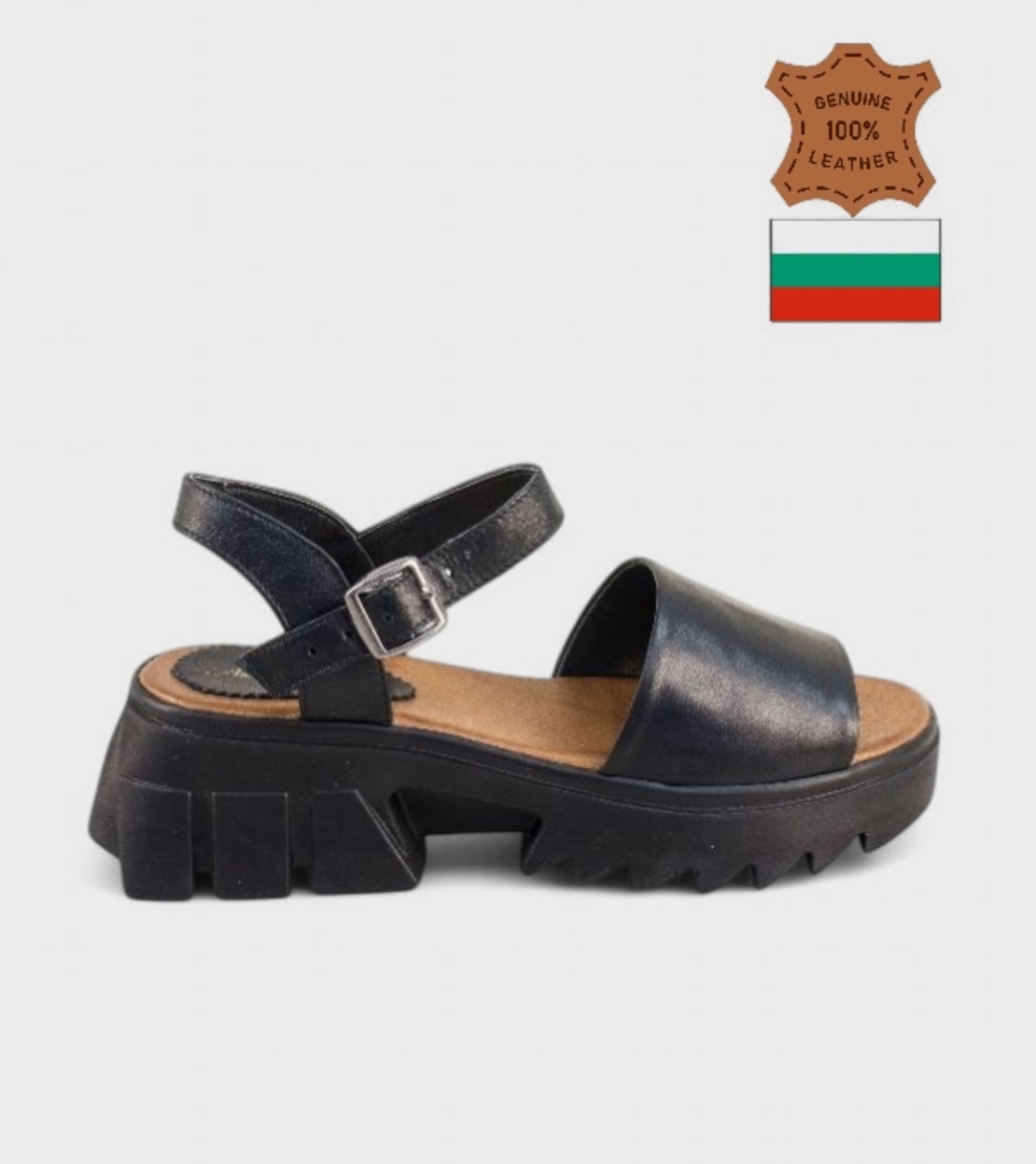 Дамски сандали от естествена кожа с платформа 5.5см, дизайн на PRADA – 22683-1498 NERO