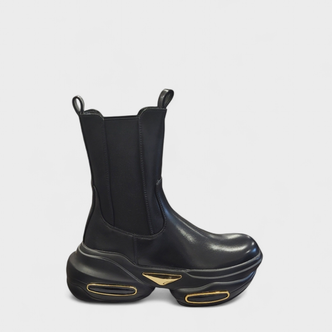 Модерни дамски боти на масивна платформа със златни акценти - Черен цвят | 0314-1 black