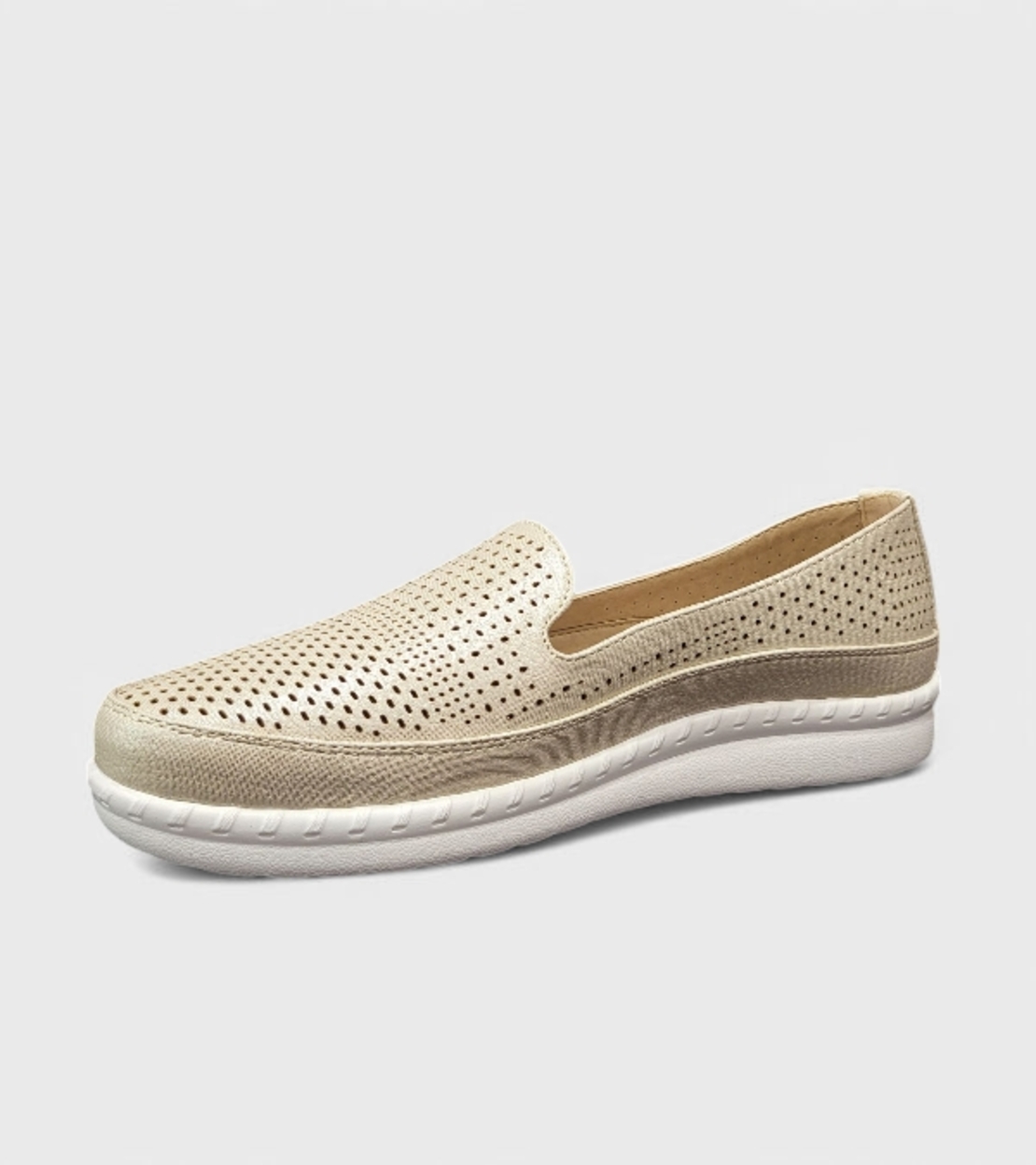 Модни дамски лоуфъри с перфорации A2373-3 beige