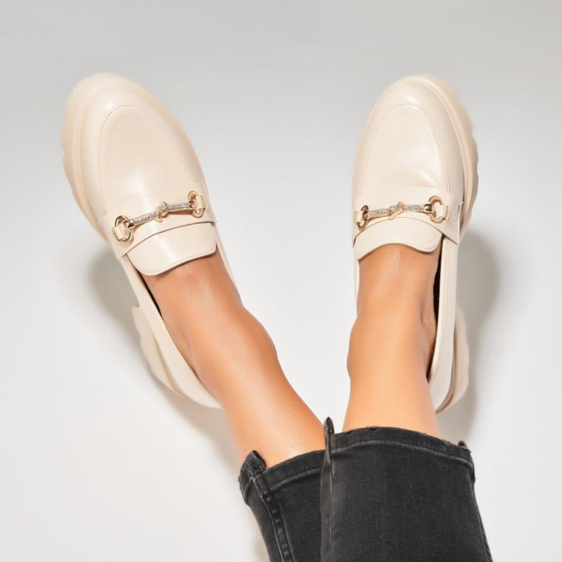 Елегантни бежови мокасини с дебела подметка YDF-20A beige