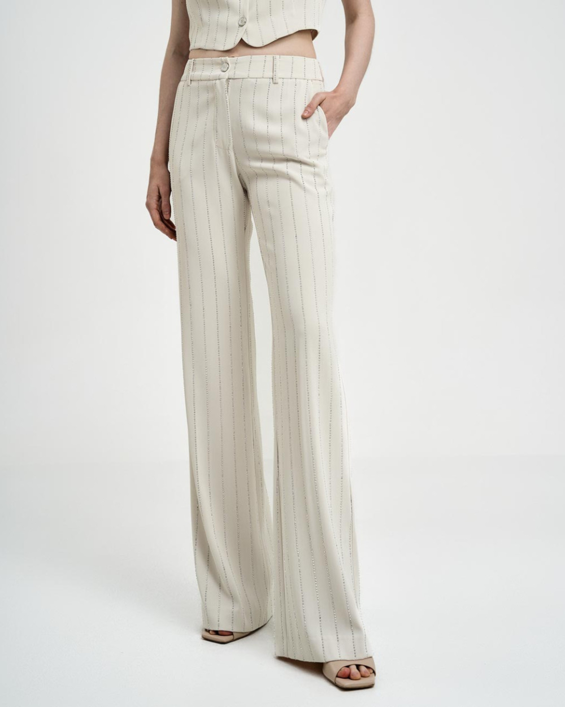 Pants with rhinestone stripes