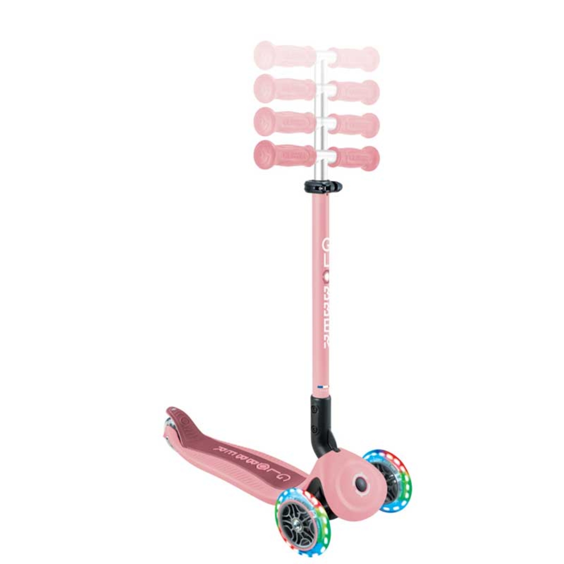 Сгъваема тротинетка с родителски контрол 5 в 1 Globber Go Up Active Lights, пастелно розова