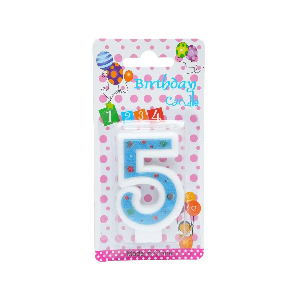 Свещ за рожден ден №5 на точки -Син/Розов/Цикламен цвят 6,5см.