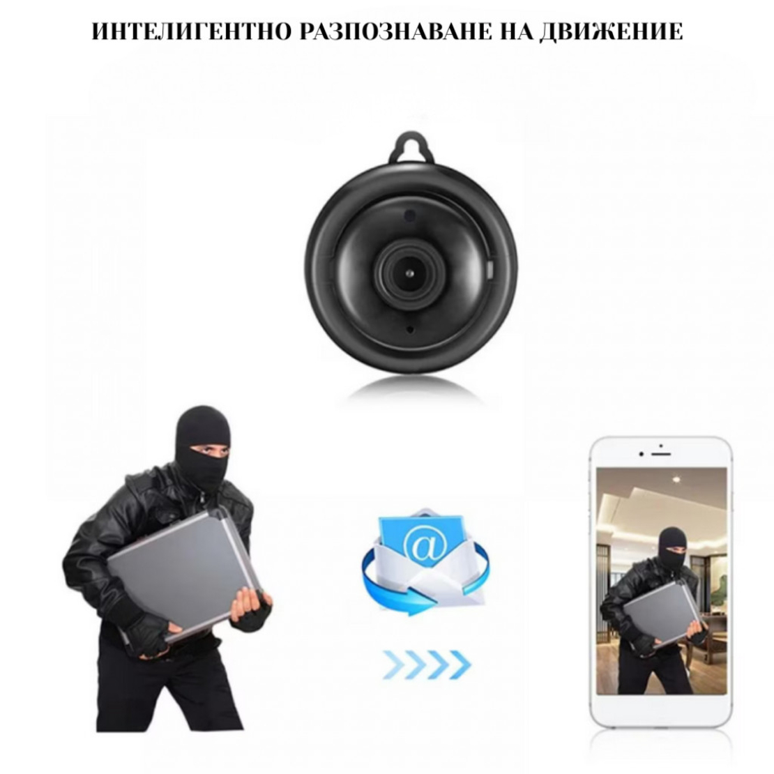 Мини HD камера V380 - Wi-Fi, IR нощно виждане и запис до 64G