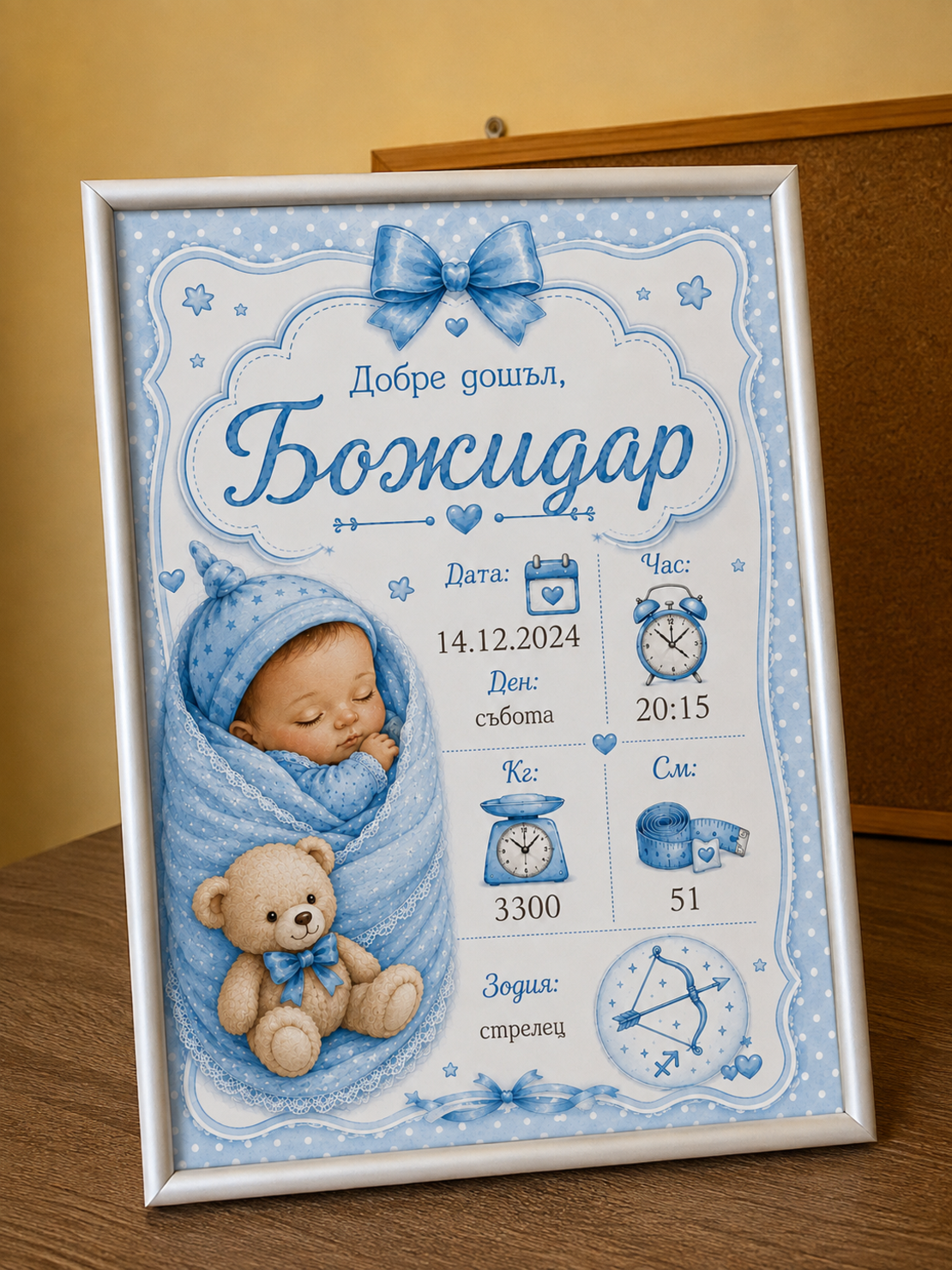Персонализирана бебешка визитка за момиче с бебе